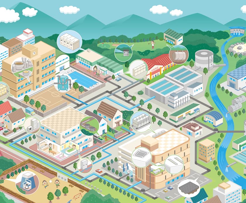 街の俯瞰図/アイソメトリックイラスト作成_イラストレーターいわたまさよし