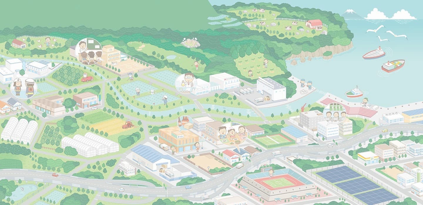 クミアイ化学工業〈CSR 2018〉_アイソメトリックイラスト_街の俯瞰図イラスト作成_街・都市・施設・街並み_イラストレーターいわたまさよし