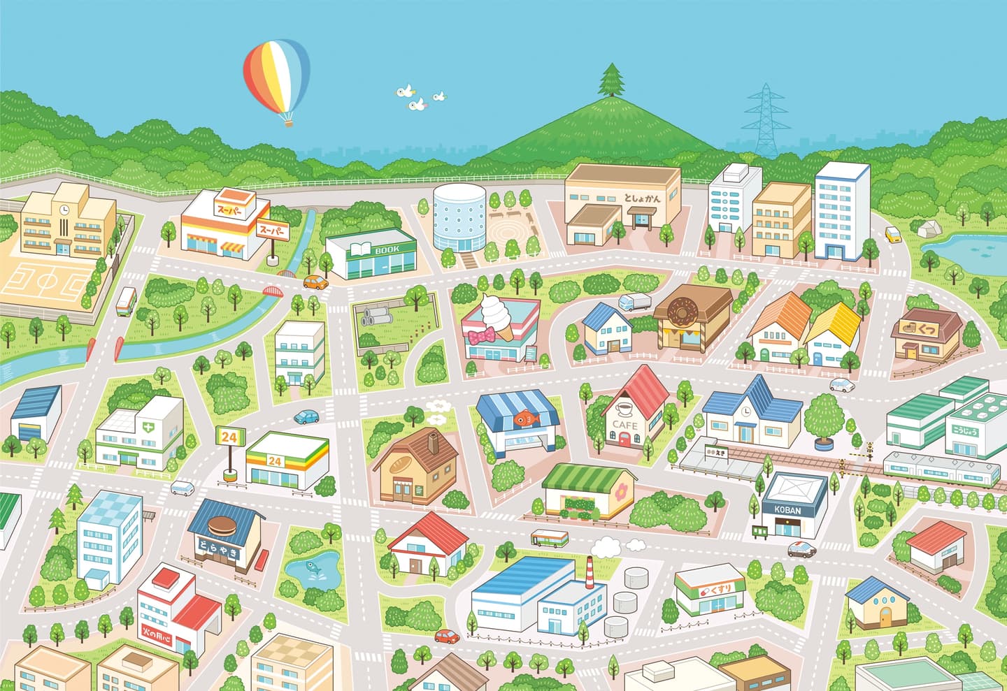〈雑誌付録〉_アイソメトリックイラスト_街の俯瞰図イラスト作成_街・都市・施設・街並み_イラストレーターいわたまさよし