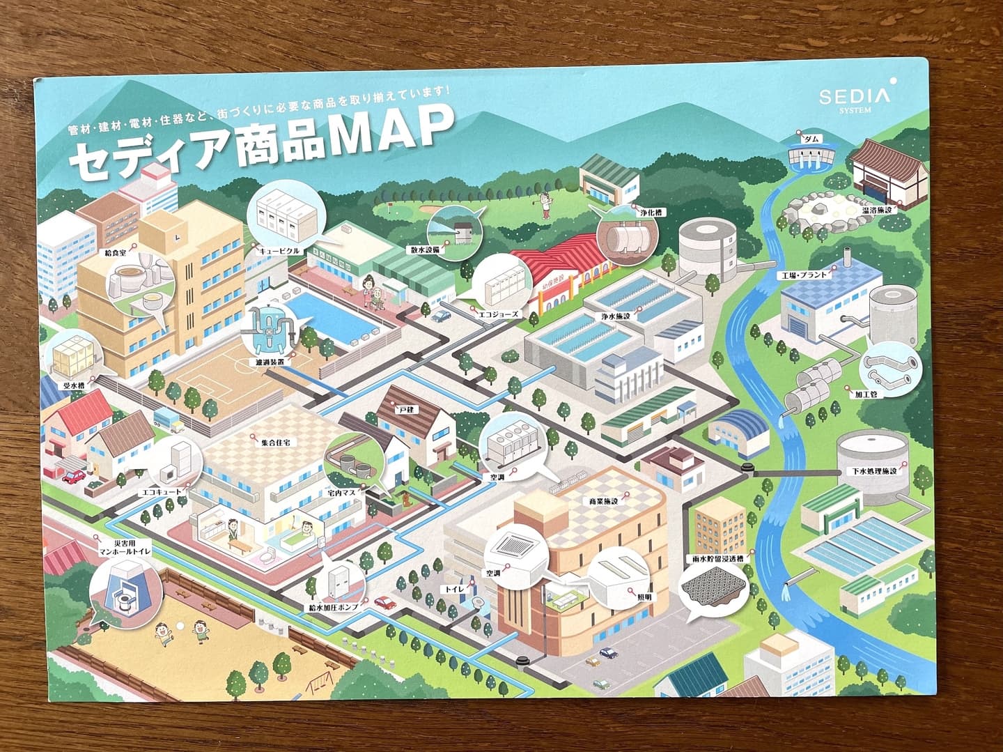 渡辺パイプ株式会社〈商品パンフレット〉_アイソメトリックイラスト_街並み_俯瞰イラスト作成_イラストレーターいわたまさよし